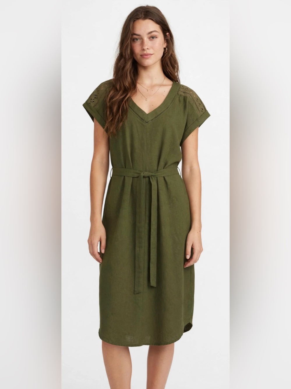 SONOMA | Olive Green V-Neck Midi Dress